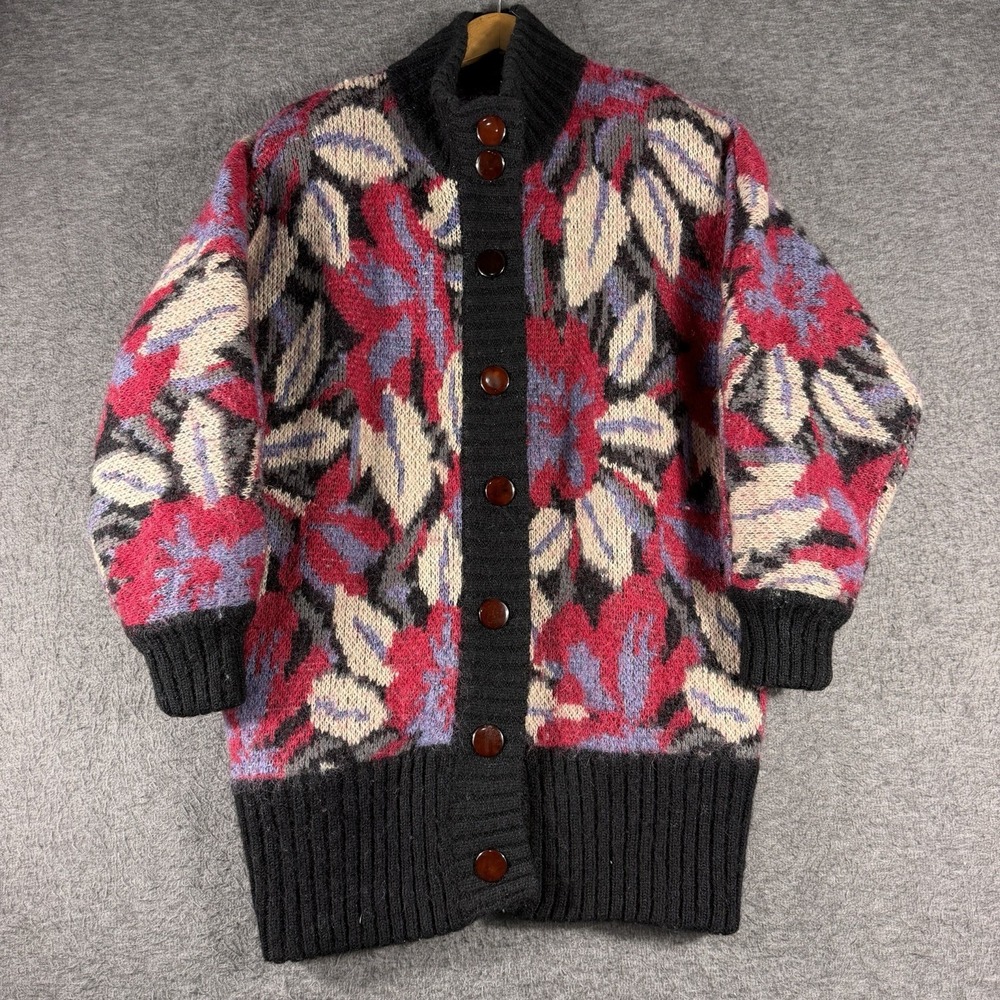 Vintage Mohair Blend Cardigan Sweater Abstract Floral Grannycore Size 36 Cozy